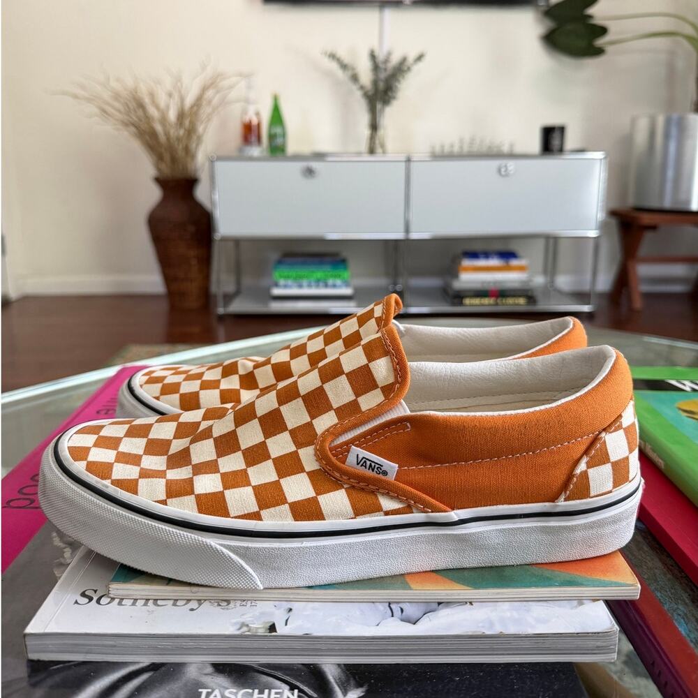 Vans Classic Slip-On Orange Checkerboard Sneakers